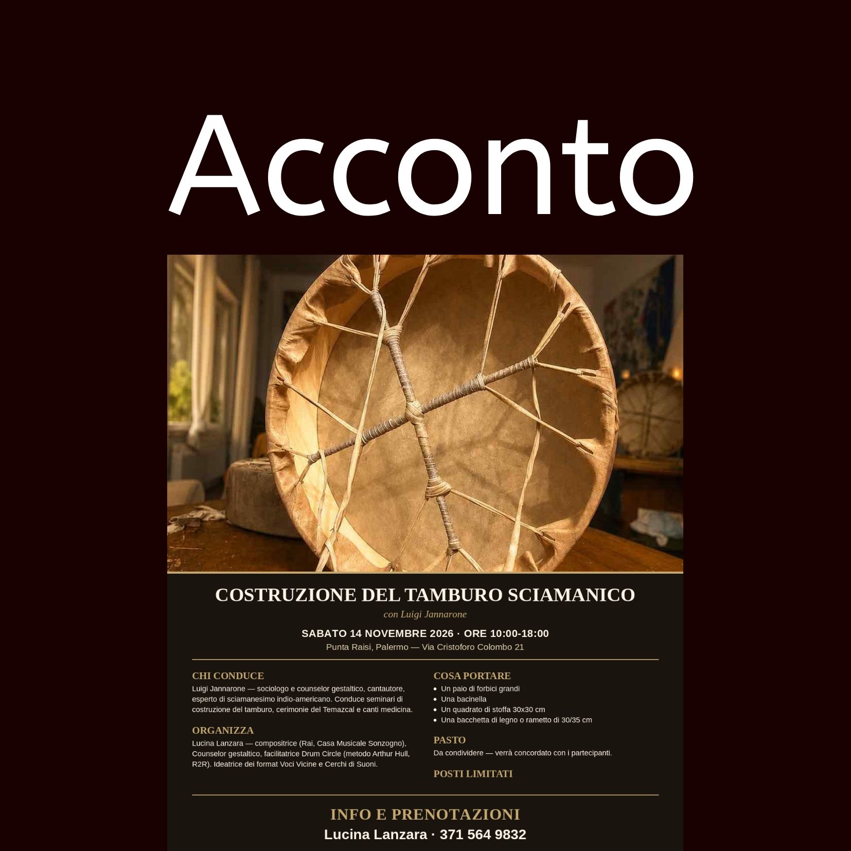 Acconto per seminario costruzione tamburo sciamanico