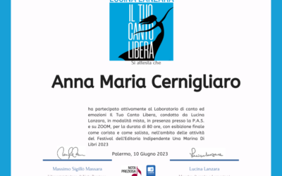 Attestati di partecipazione al corso di canto ed emozioni Il Tuo Canto Libera di Lucina Lanzara